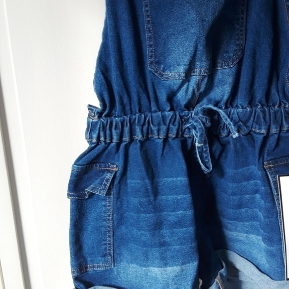 Shortall Jean Cargo Short Overalls Size Large Juniors - Picture 4 of 7